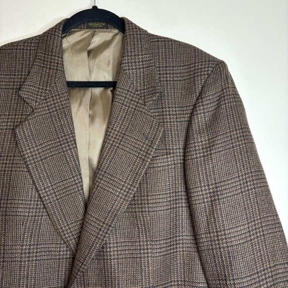 Oscar de la Renta Men’s 100% Wool Brown Plaid Blazer 42XL Made‎ in Colombia - Picture 1 of 8